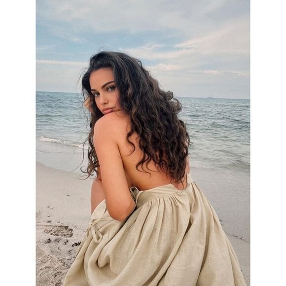 Commense Cotton & Linen Backless Long Dress Apricot size S - Picture 4 of 5